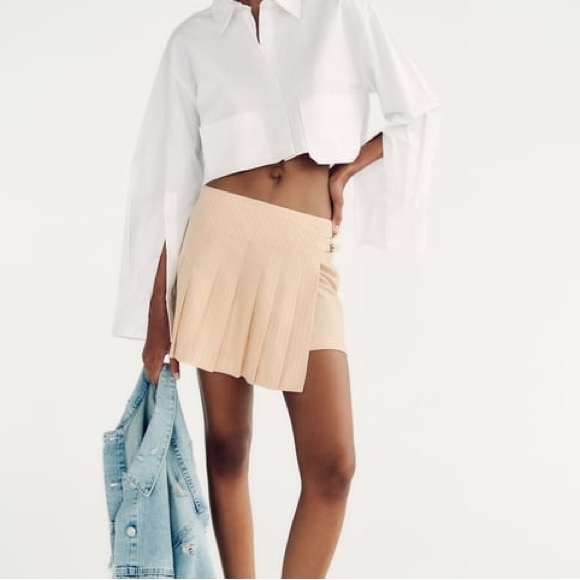 NWT Zara Light Pink Striped Pleated Skort / Skirt (New) - Size Medium - Picture 2 of 7